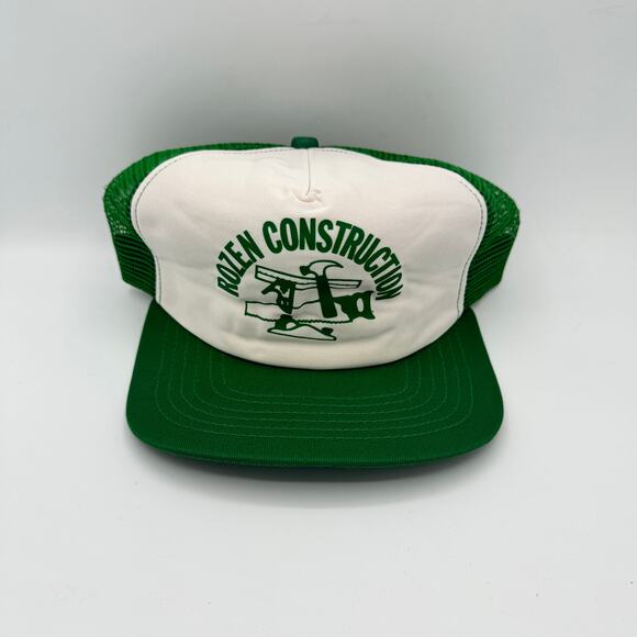 Vintage Rozen Construction Hat Green Trucker Snapback 80s 90s Mesh - Picture 1 of 5